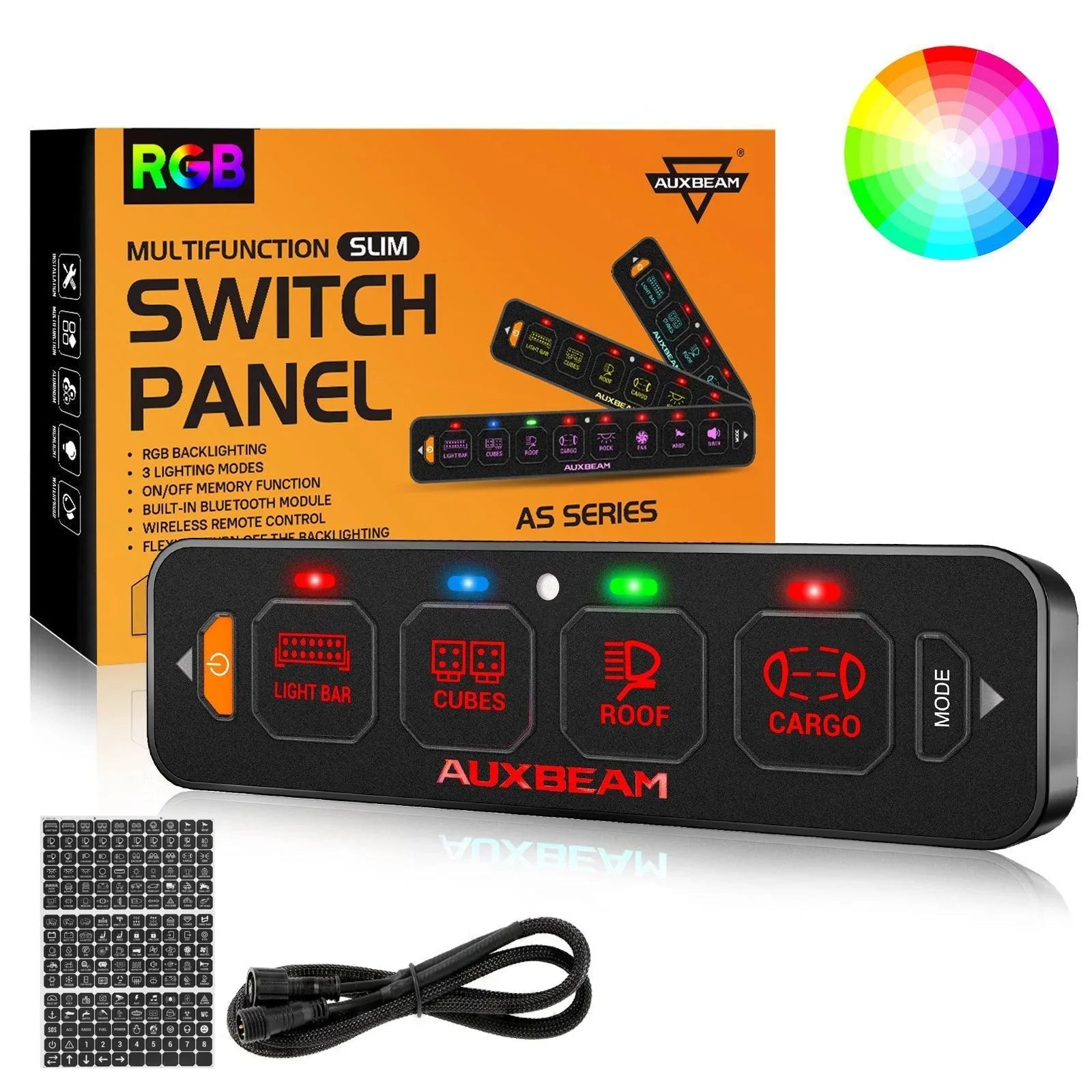 Auxbeam AS Series 4/6/8 Gang RGB Slim Switch Panel with APP & Remote Control, Toggle/ Momentary/ Pulsed Mode Supported One-Sided Outlet SpadezStore