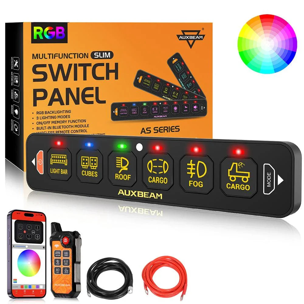 Auxbeam AS Series 4/6/8 Gang RGB Slim Switch Panel with APP & Remote Control, Toggle/ Momentary/ Pulsed Mode Supported One-Sided Outlet SpadezStore