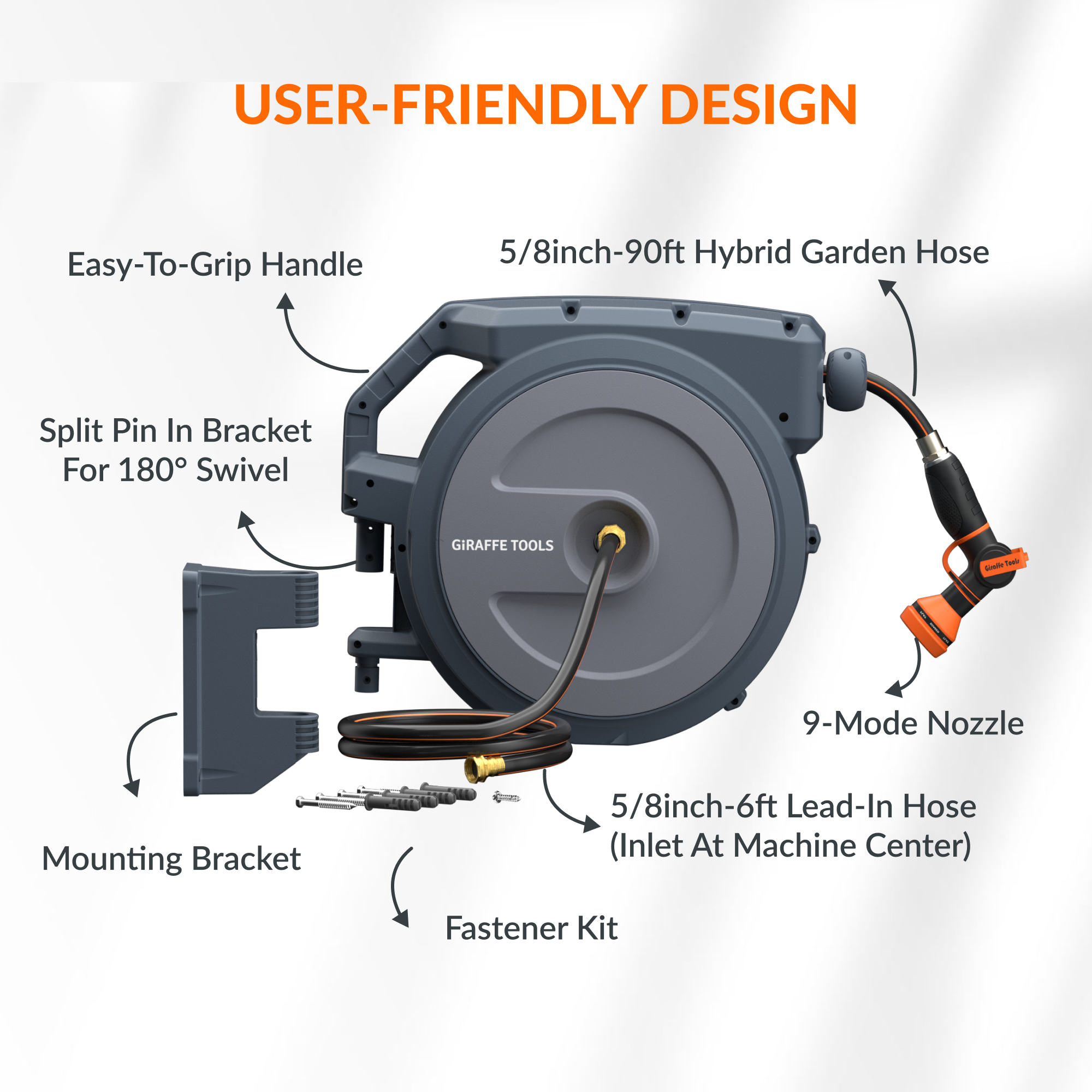 Giraffe Tools Retractable Garden Hose Reel-5/8in-90ft SpadezStore
