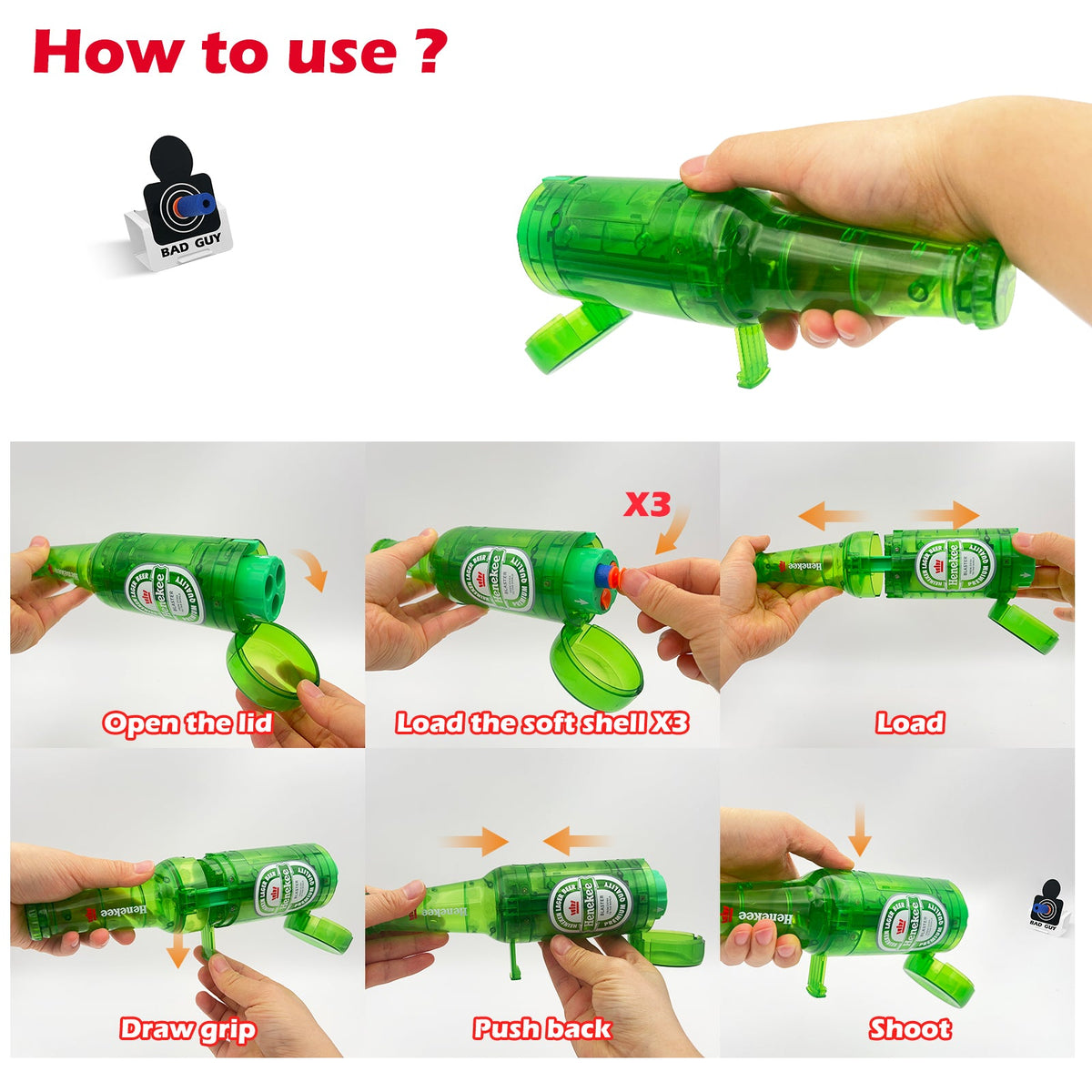 AGM MASTECH Drink Bottle Toy Gun with Foam Dart Bullets, Toy Foam Blaster Guns for Boy & Girl, Soda Blaster Guns Shooting Model,