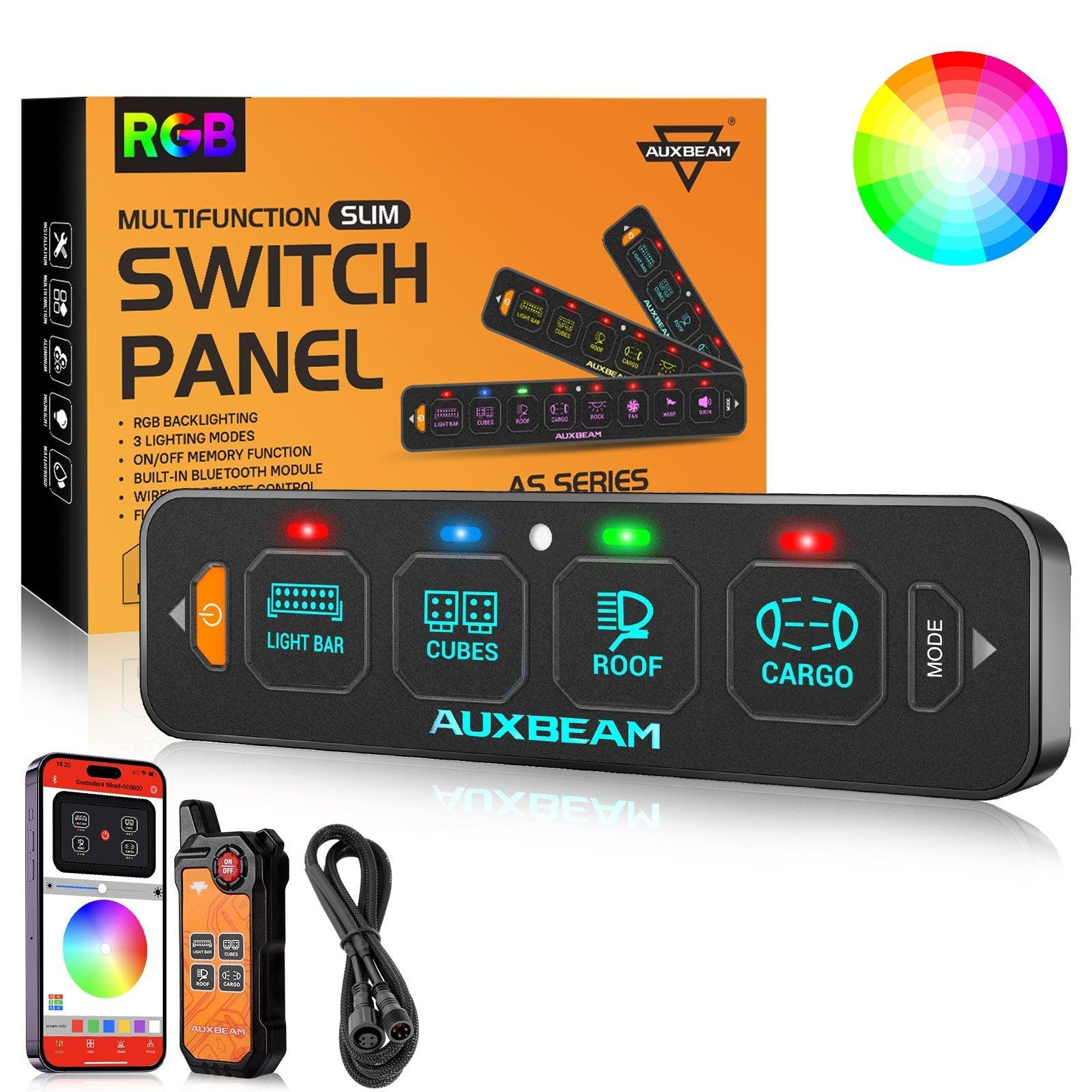 Auxbeam AS Series 4/6/8 Gang RGB Slim Switch Panel with APP & Remote Control, Toggle/ Momentary/ Pulsed Mode Supported One-Sided Outlet SpadezStore