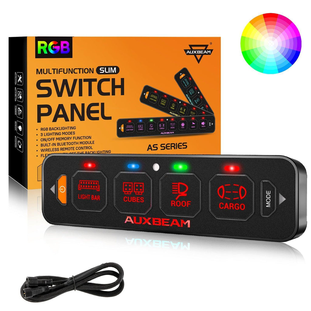 Auxbeam AS Series 4/6/8 Gang RGB Slim Switch Panel with APP & Remote Control, Toggle/ Momentary/ Pulsed Mode Supported One-Sided Outlet SpadezStore