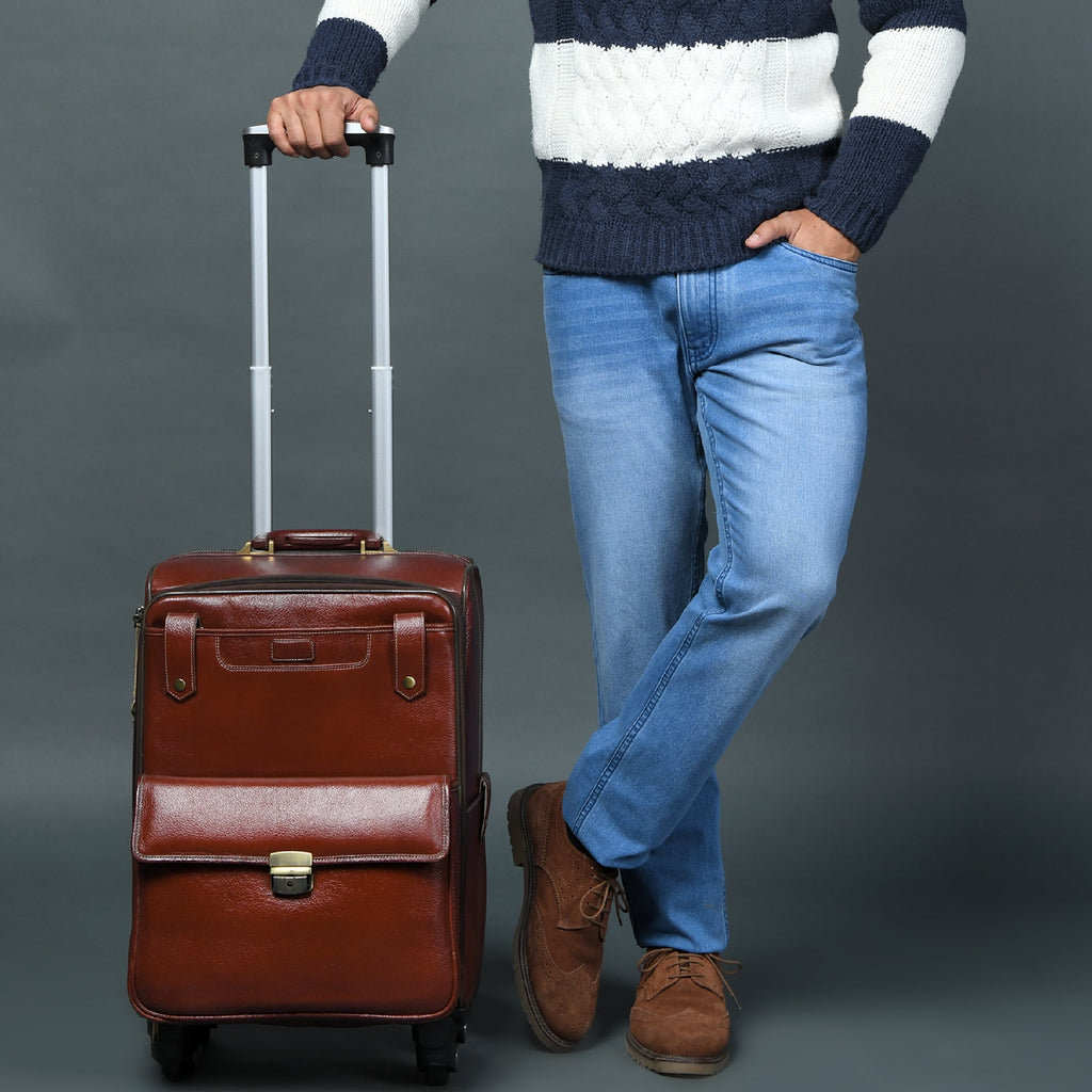 Classy Leather Bags Leather Carry-On Trolly Bag