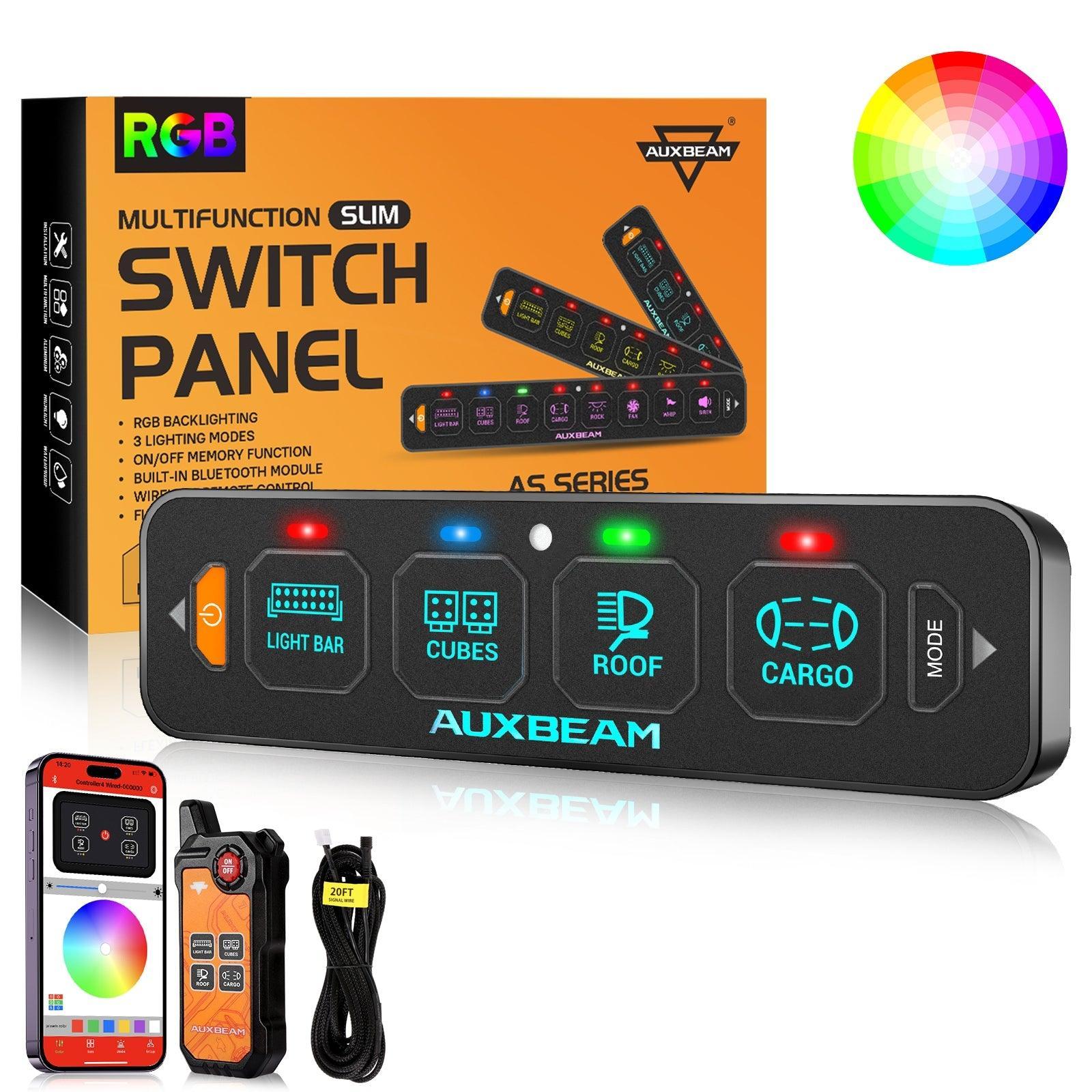 Auxbeam AS Series 4/6/8 Gang RGB Slim Switch Panel with APP & Remote Control, Toggle/ Momentary/ Pulsed Mode Supported One-Sided Outlet SpadezStore