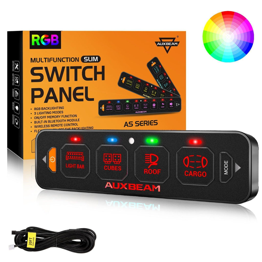 Auxbeam AS Series 4/6/8 Gang RGB Slim Switch Panel with APP & Remote Control, Toggle/ Momentary/ Pulsed Mode Supported One-Sided Outlet SpadezStore