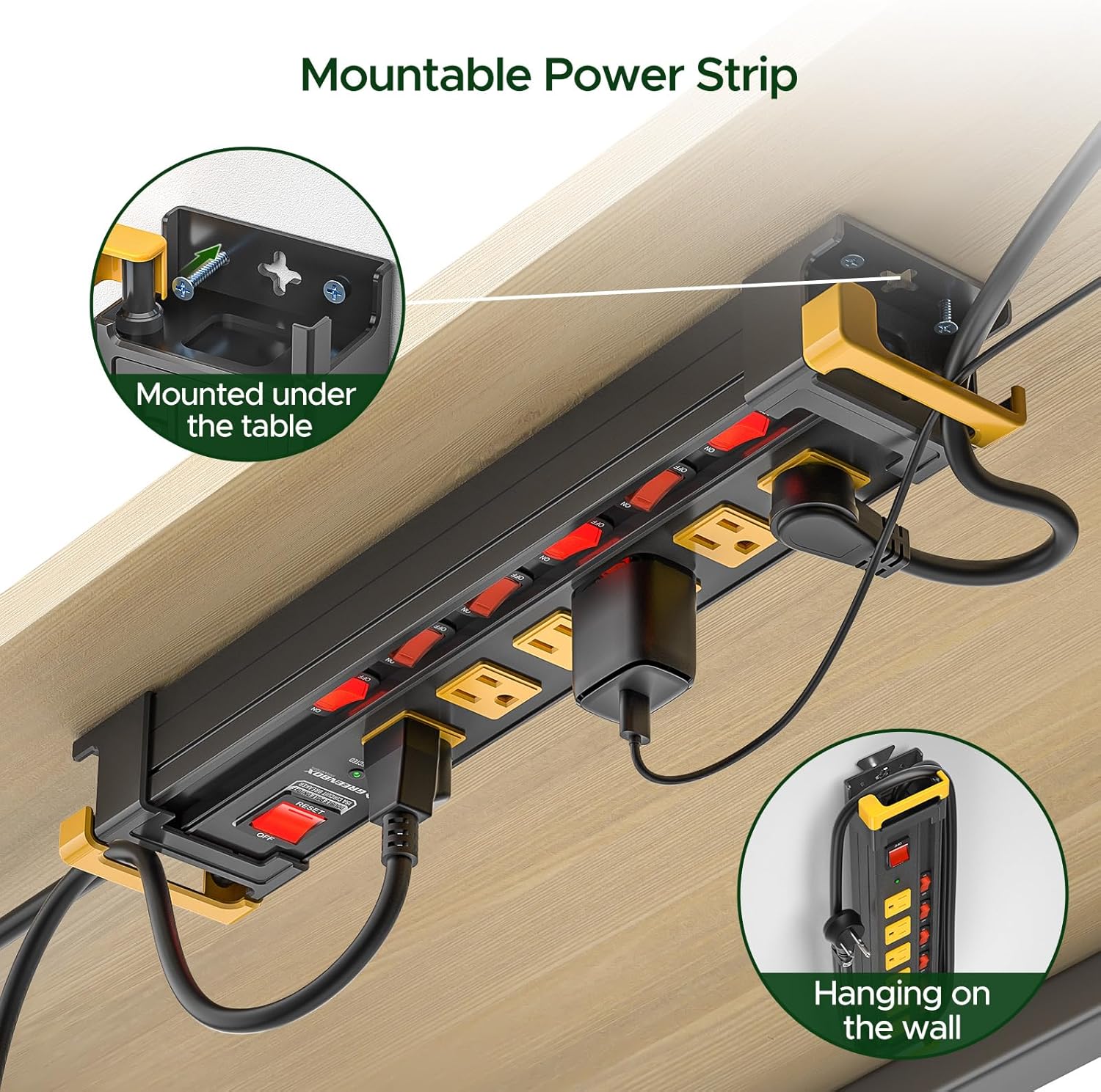 CRST 3300J Mountable Metal Surge Protector Power Strip - Thumbnail 3