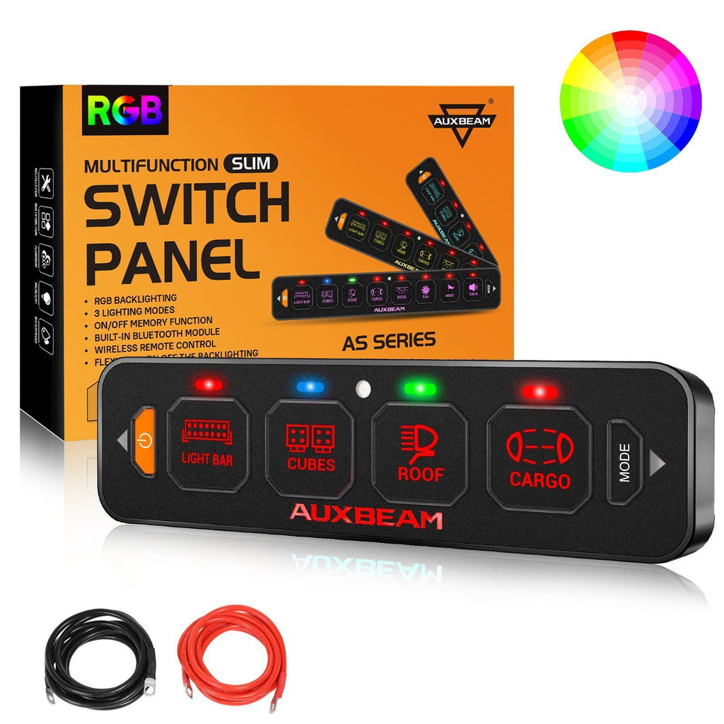 Auxbeam AS Series 4/6/8 Gang RGB Slim Switch Panel with APP & Remote Control, Toggle/ Momentary/ Pulsed Mode Supported One-Sided Outlet SpadezStore