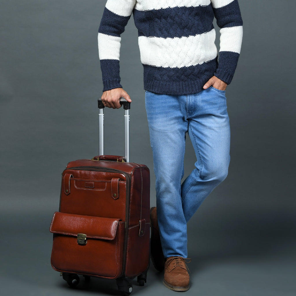 Classy Leather Bags Leather Carry-On Trolly Bag