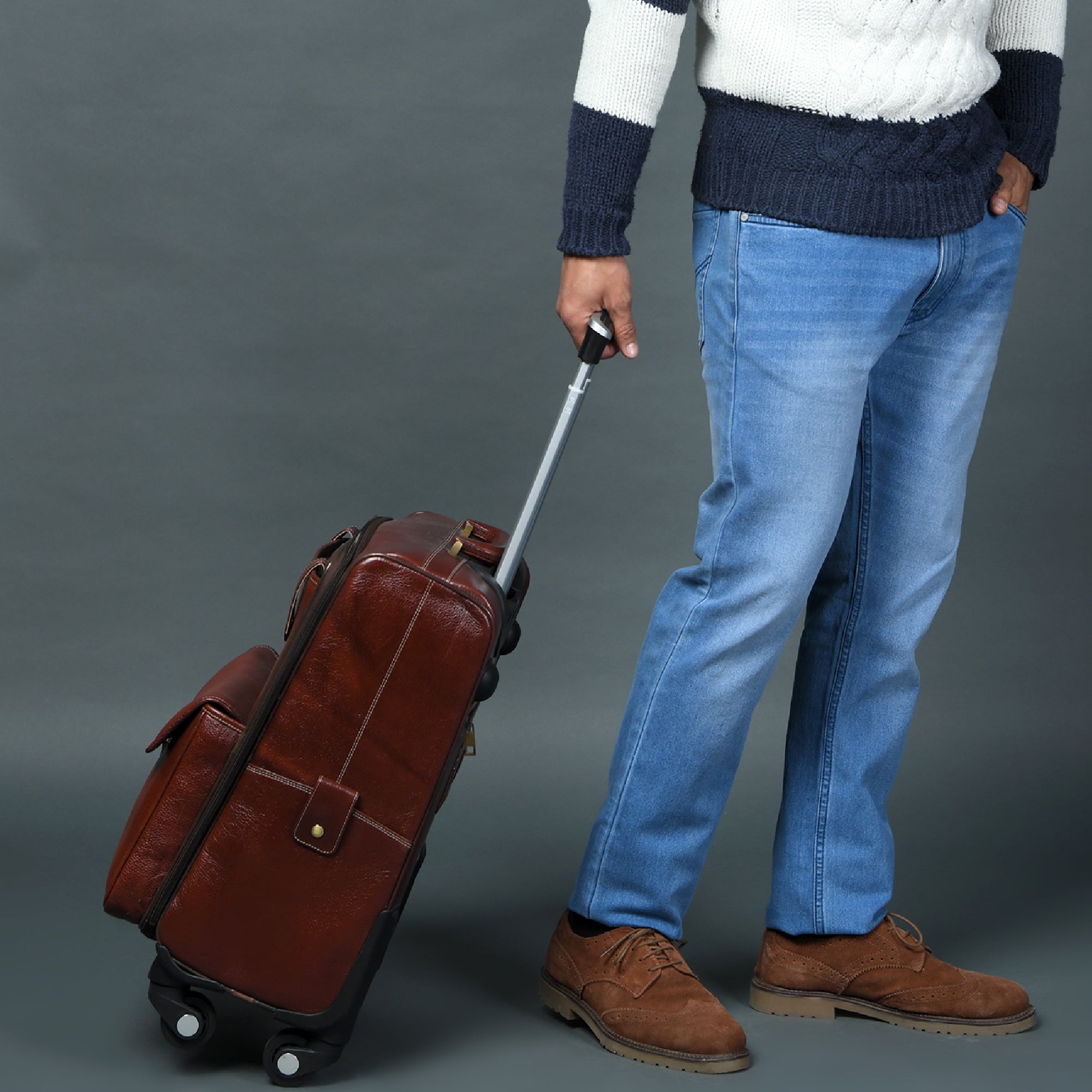 Classy Leather Bags Leather Carry-On Trolly Bag