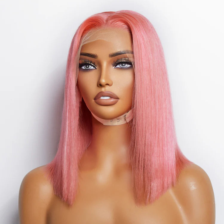 Pre-Plucked 13"x4" Pink Straight Bob Lace Front 150% Density Wig SpadezStore
