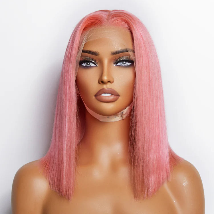Pre-Plucked 13"x4" Pink Straight Bob Lace Front 150% Density Wig SpadezStore