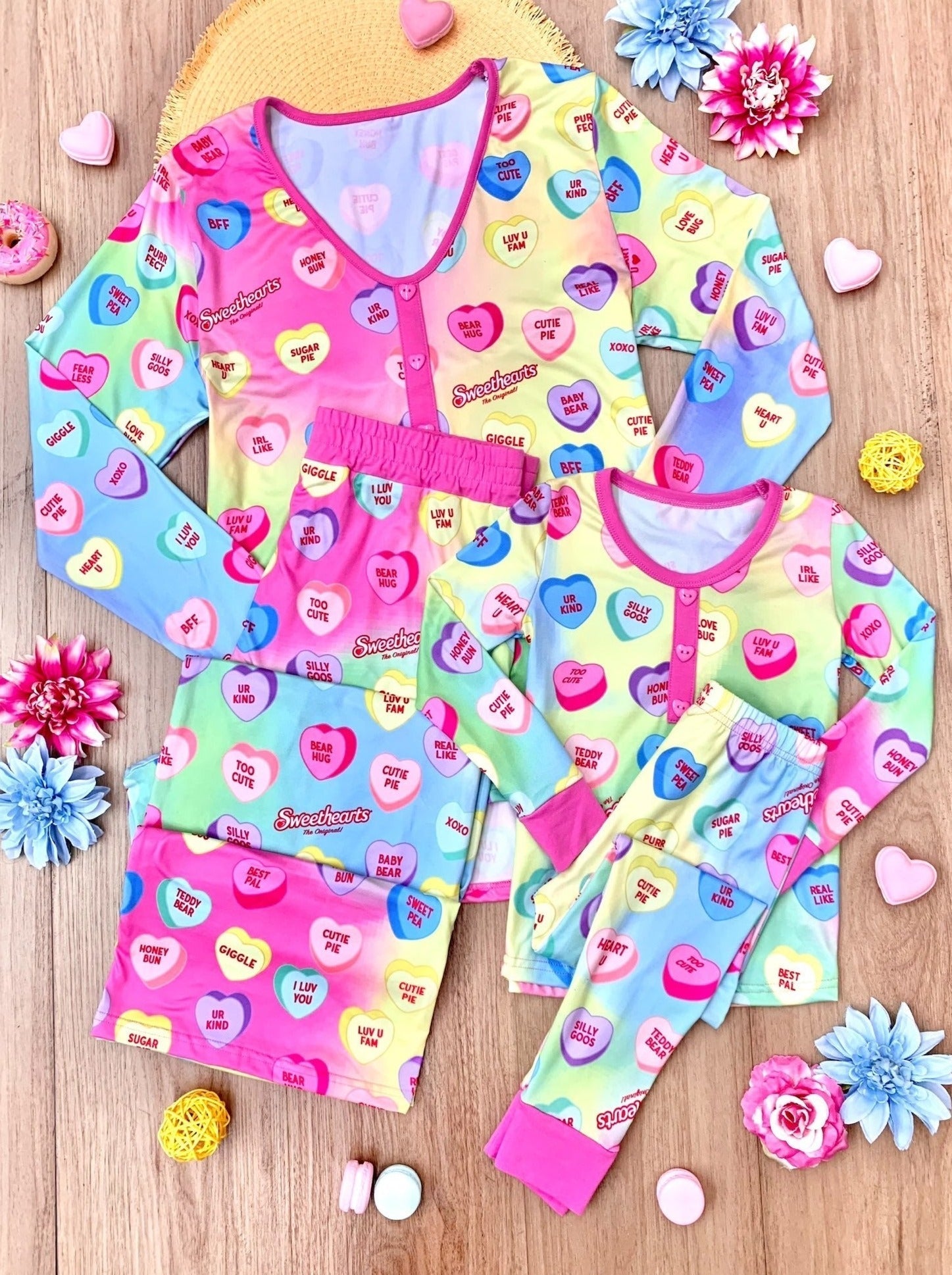 Mia Belle Girls Sweethearts x Mia Belle Mommy and Me YOU+ME Pastel Pajamas SpadezStore