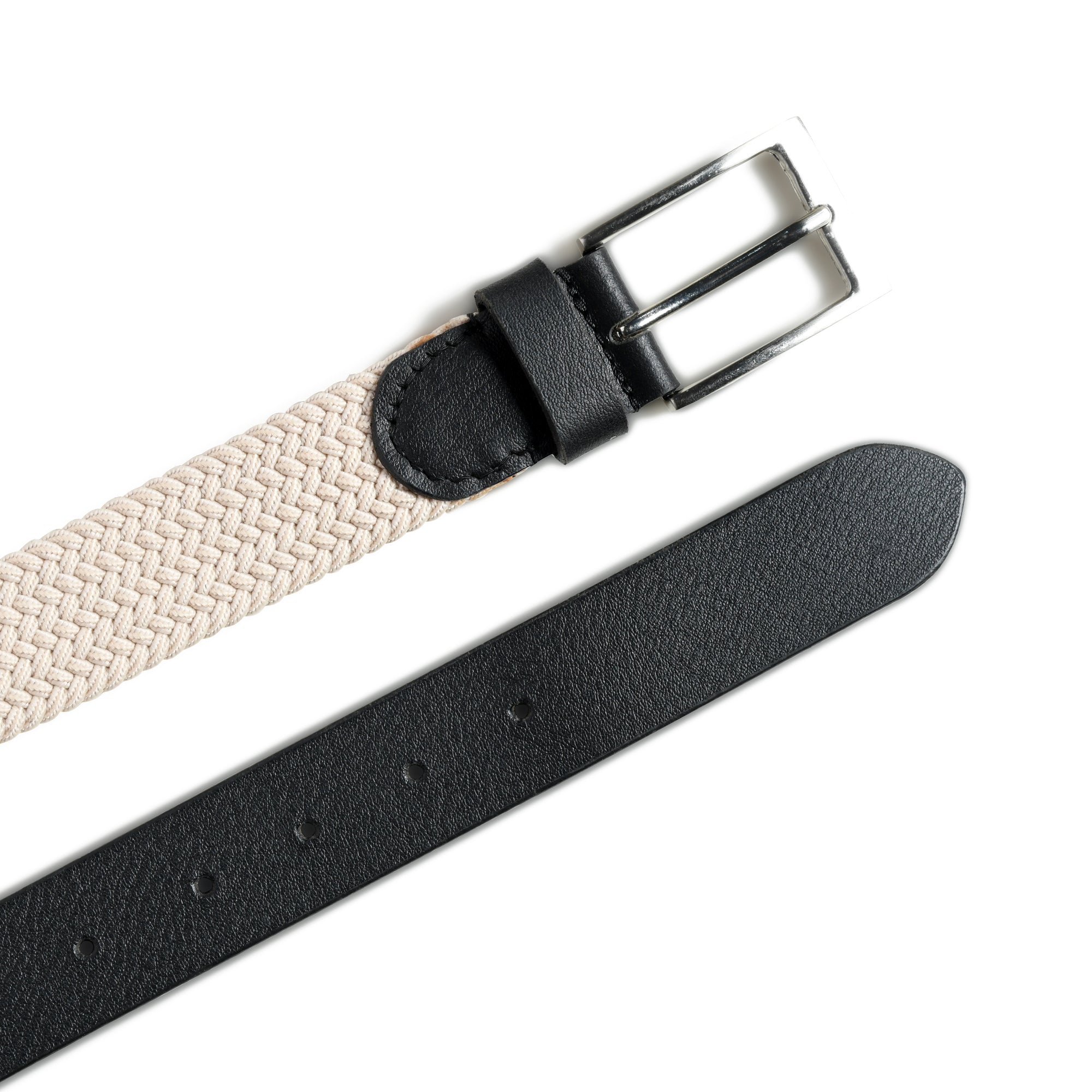Cream & Black Braided Canvas Leather Belt SpadezStore