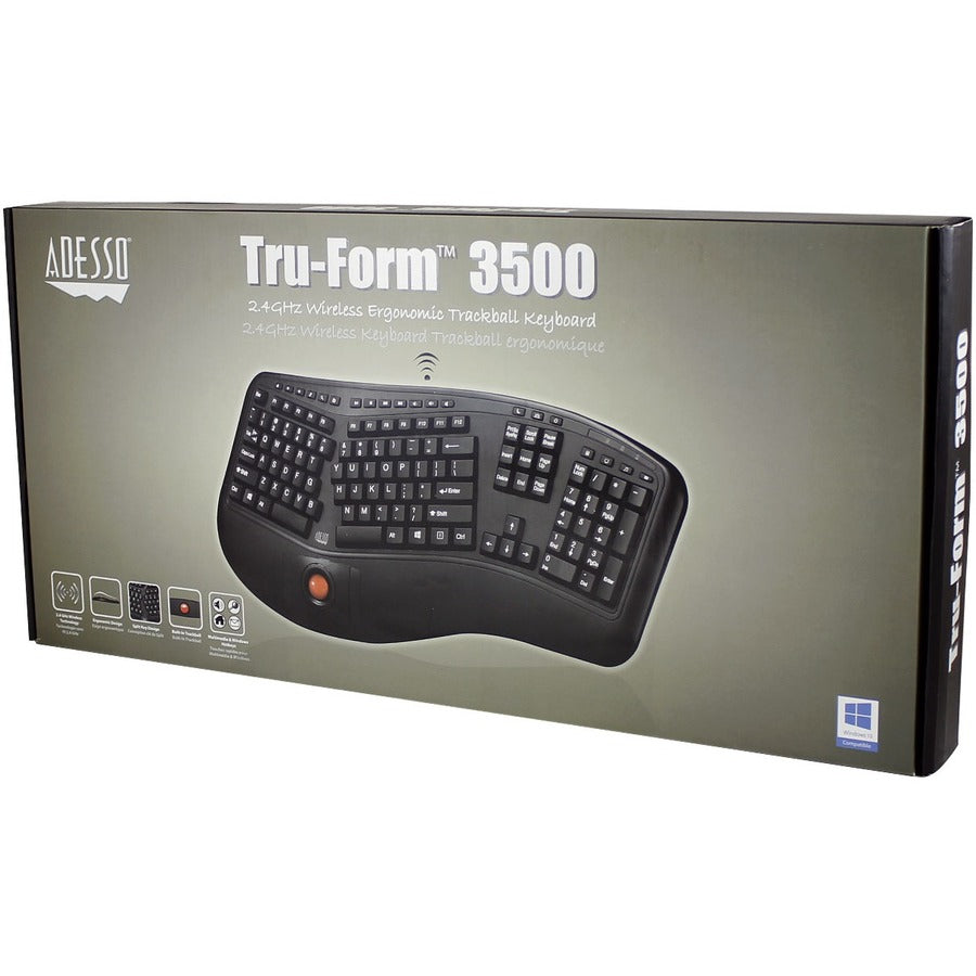 Adesso 2.4 GHz Wireless Ergonomic Trackball Keyboard SpadezStore