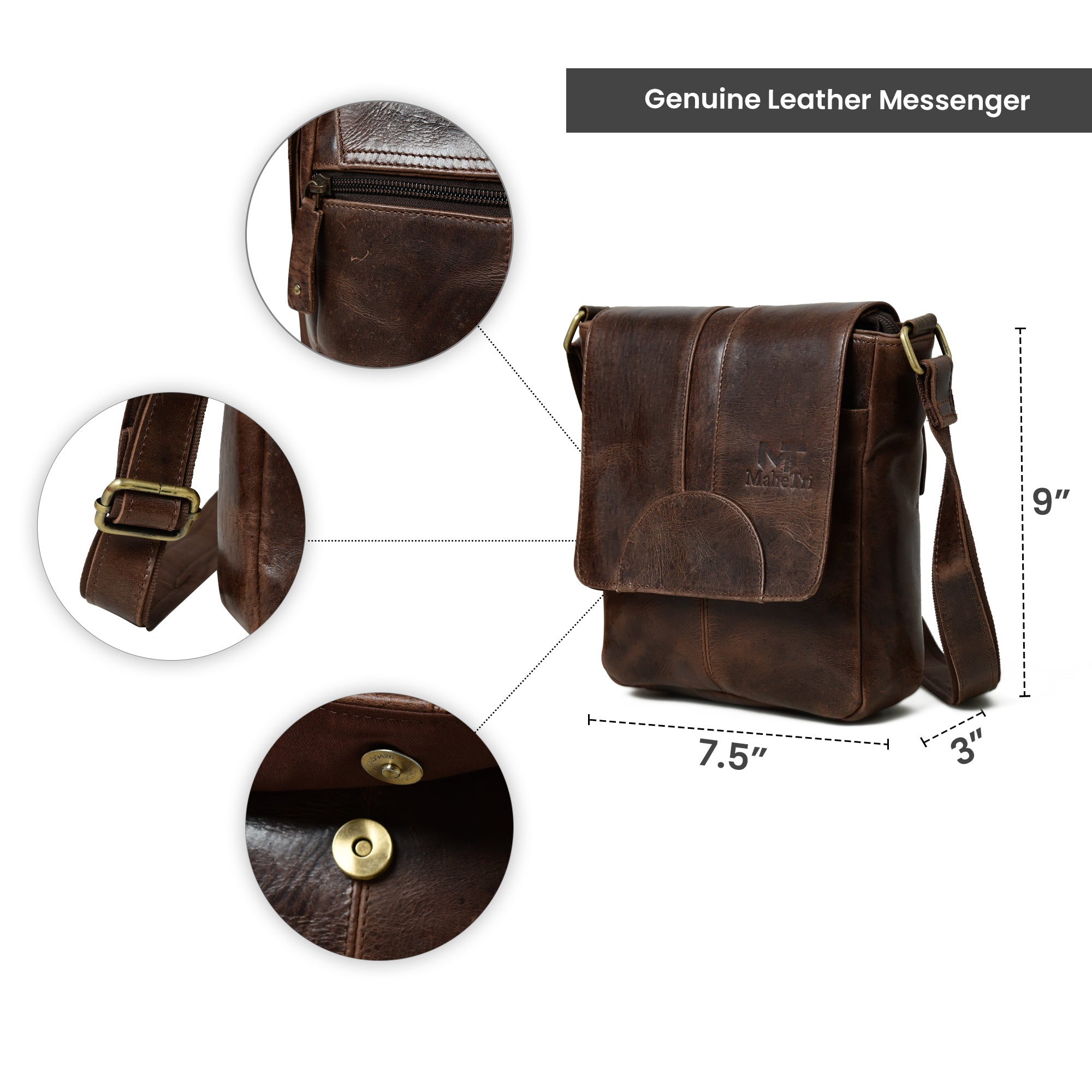 Classy Leather Bags Cocoa Classic Messenger Bag - Thumbnail 5