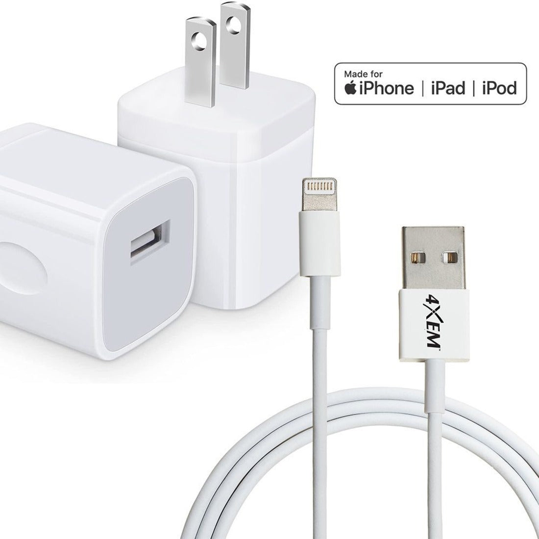 4XEM iPhone/iPod Charging Kit - Apple Charger and 3ft Lightning 8 Pin Cable - MFi Certified SpadezStore