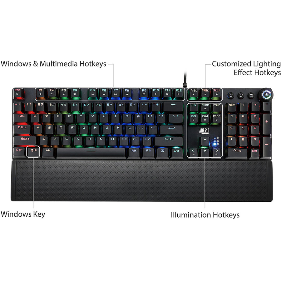 Adesso RGB Programmable Mechanical Gaming Keyboard with Detachable Magnetic Palmrest SpadezStore