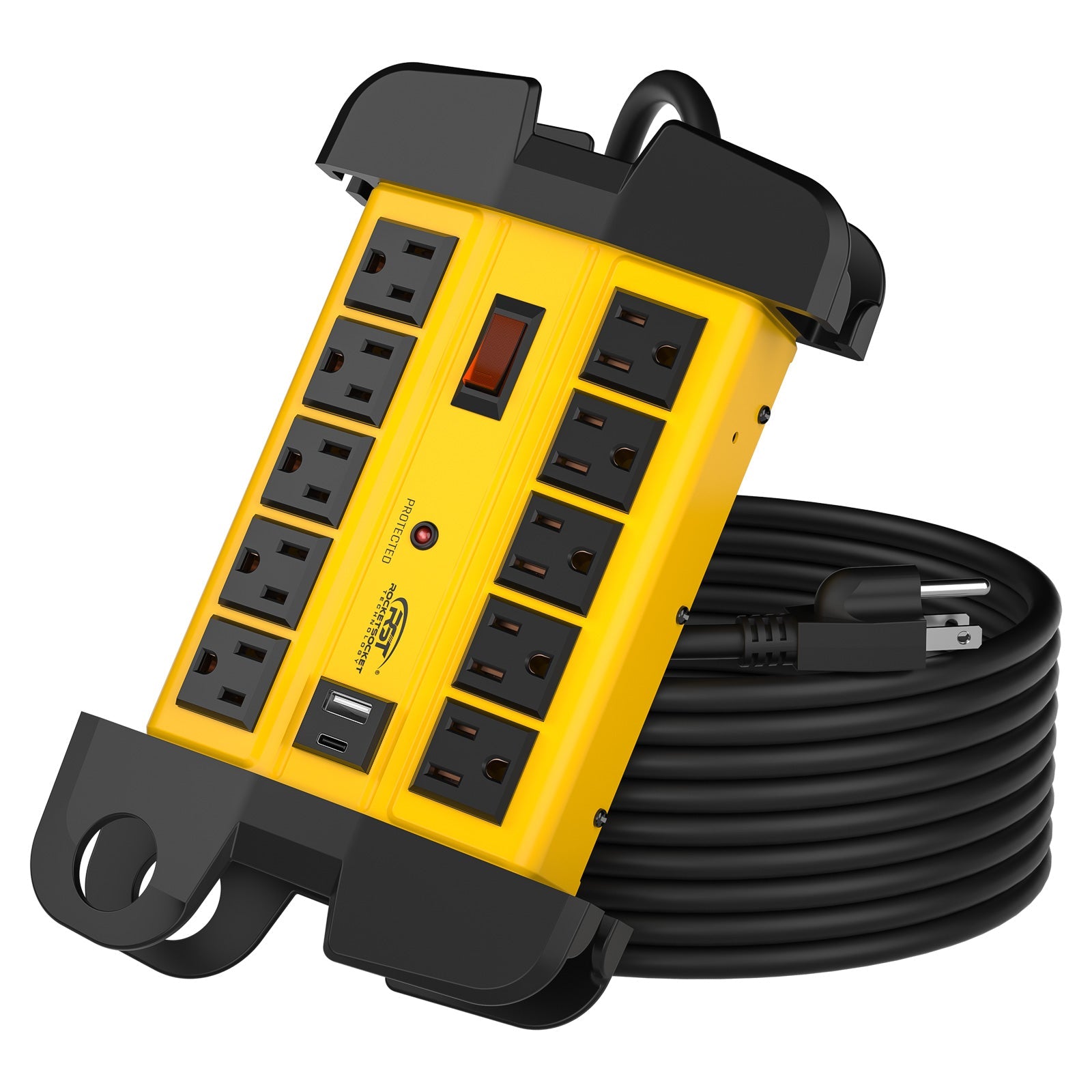 CRST Heavy Duty Power Strip with USB-C 10 Outlet Metal Surge Protector 2800J 15A Circuit Breaker Long Extension Cord Wall Mountable ETL Listed SpadezStore