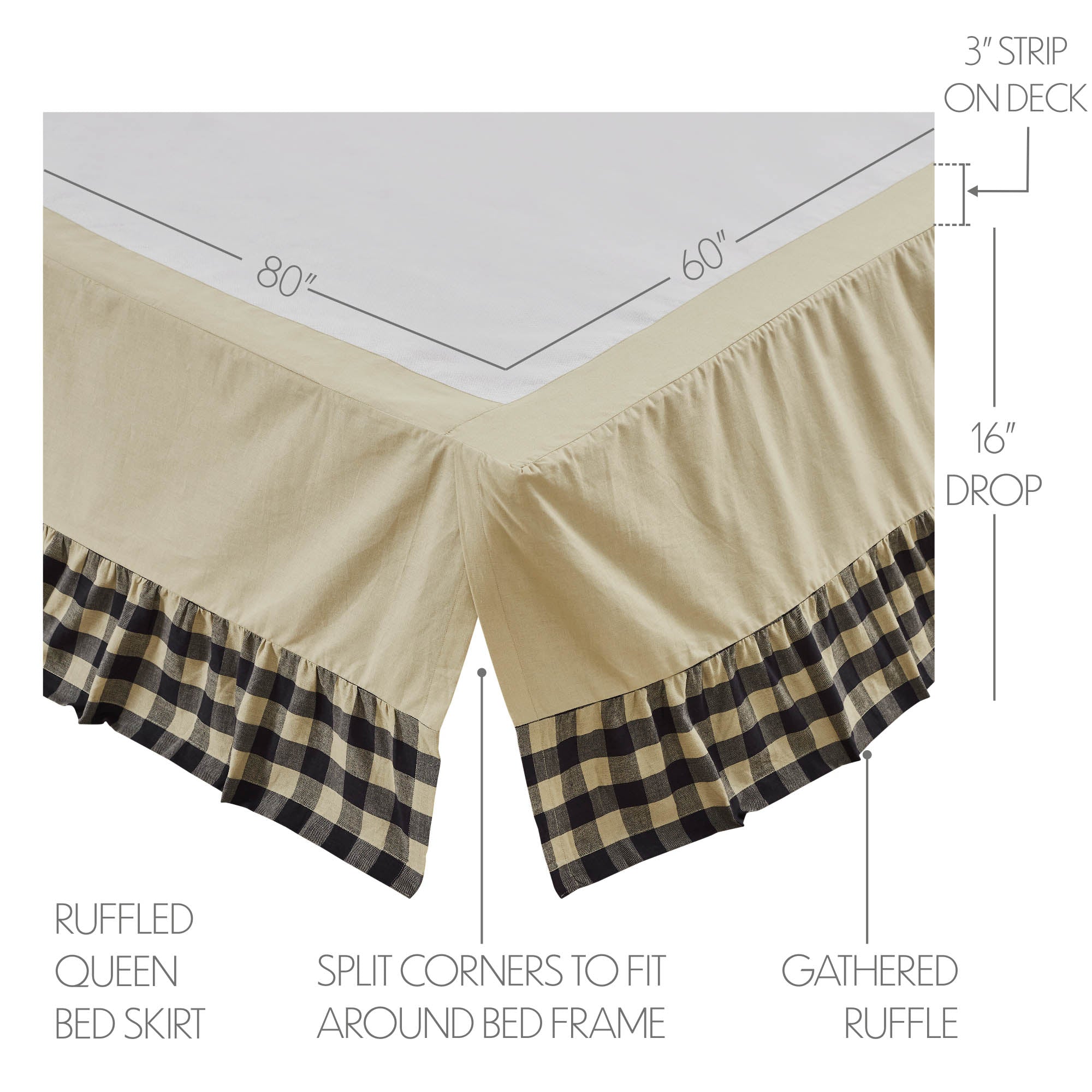My Country Ruffled Queen Bed Skirt 60x80x16 SpadezStore