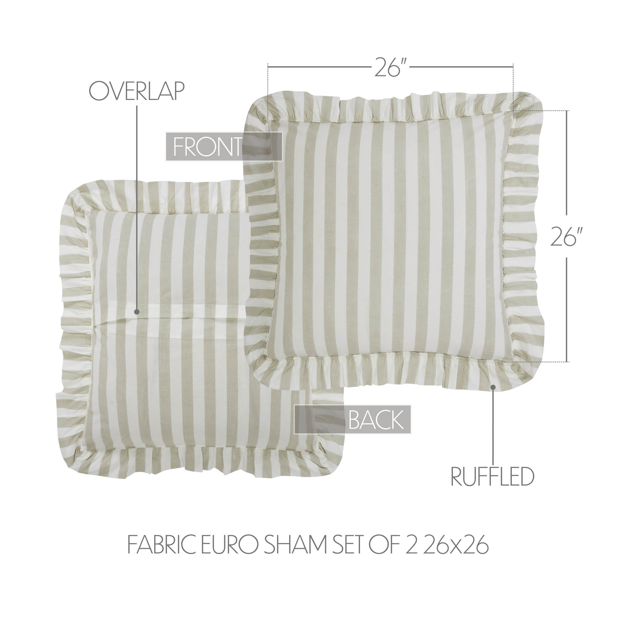 Finders Keepers Ruffled Fabric Euro Sham Set of 2 26x26 SpadezStore