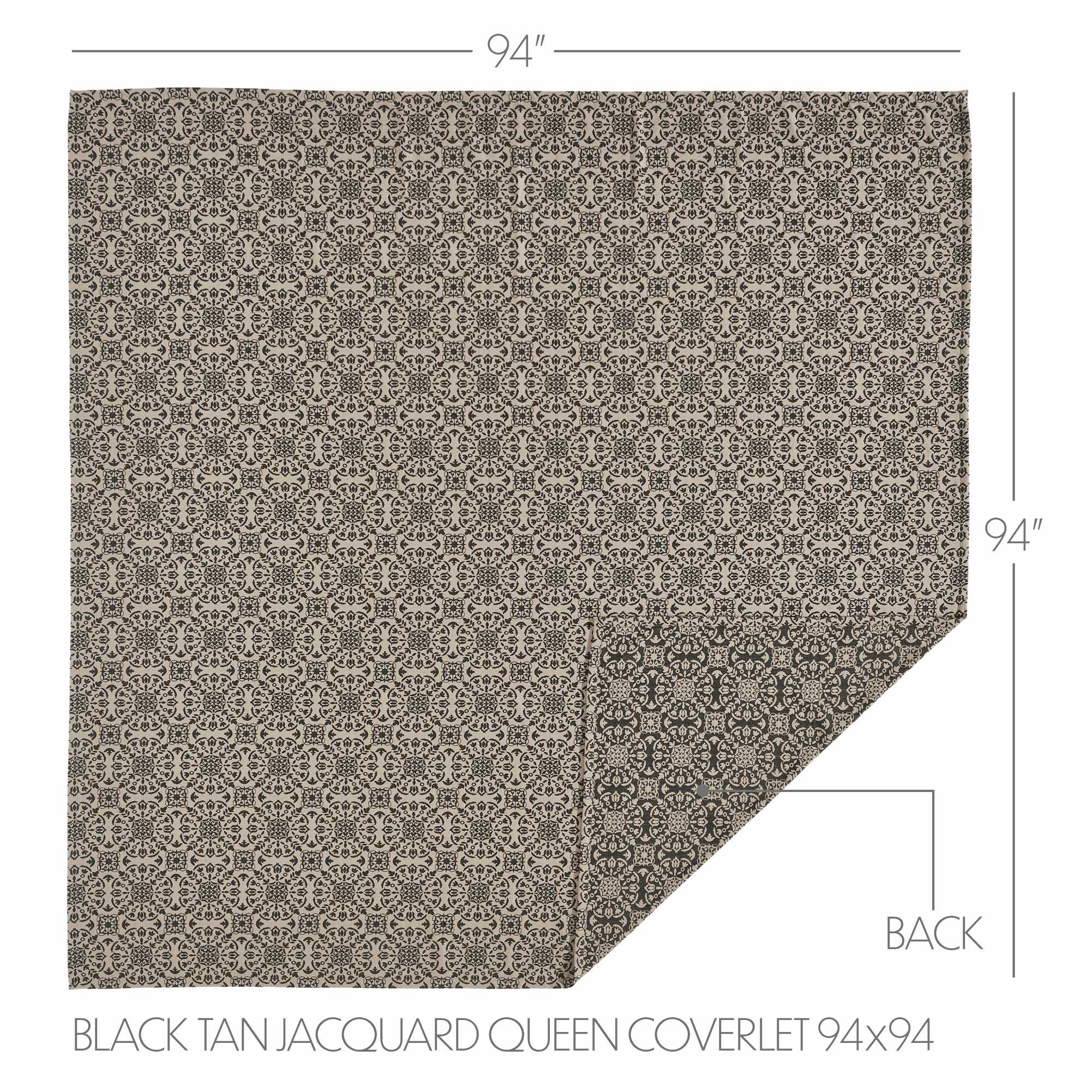 Custom House Black Tan Jacquard Queen Coverlet 94Wx94L SpadezStore