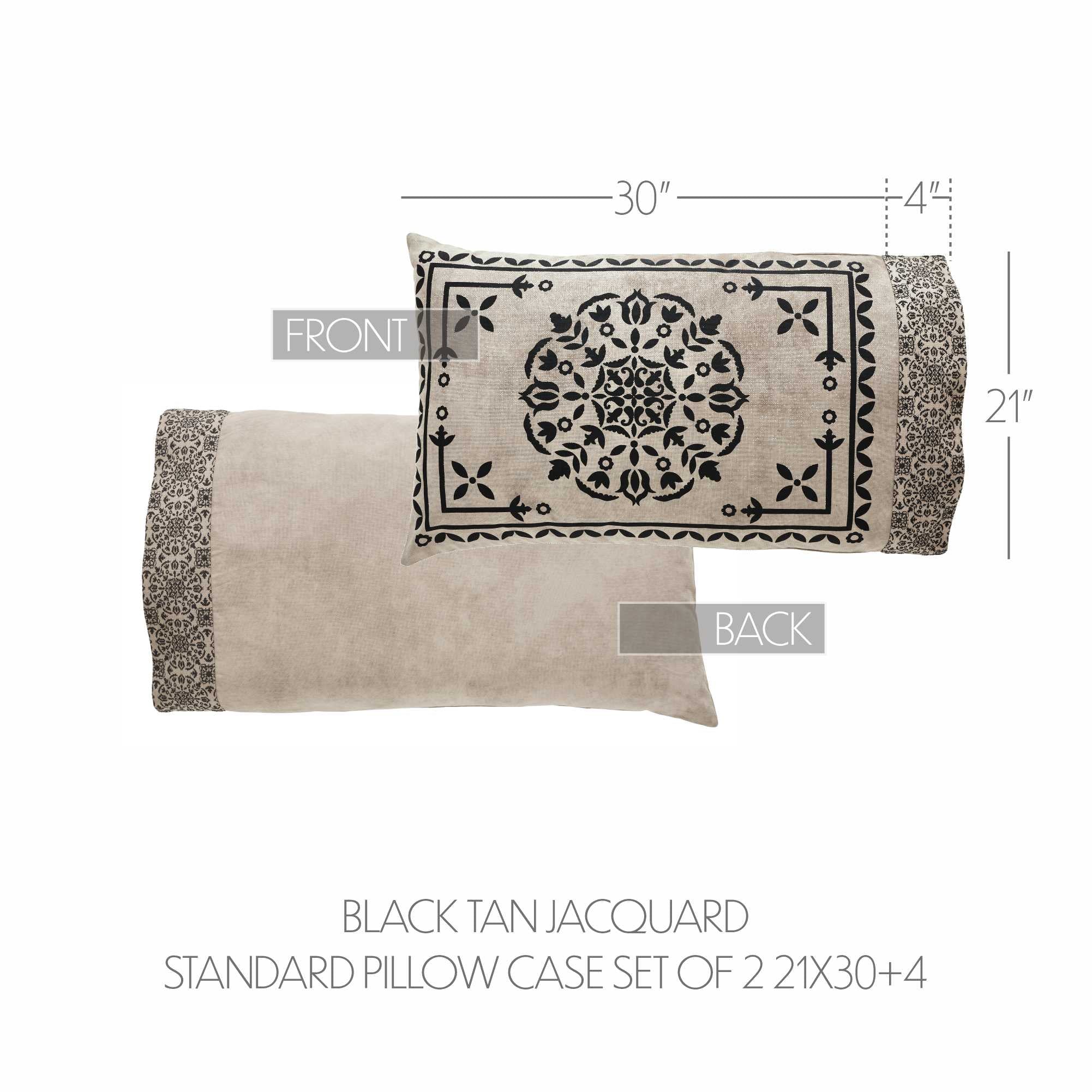 Custom House Black Tan Jacquard Standard Pillow Case Set of 2 21x30+4 SpadezStore