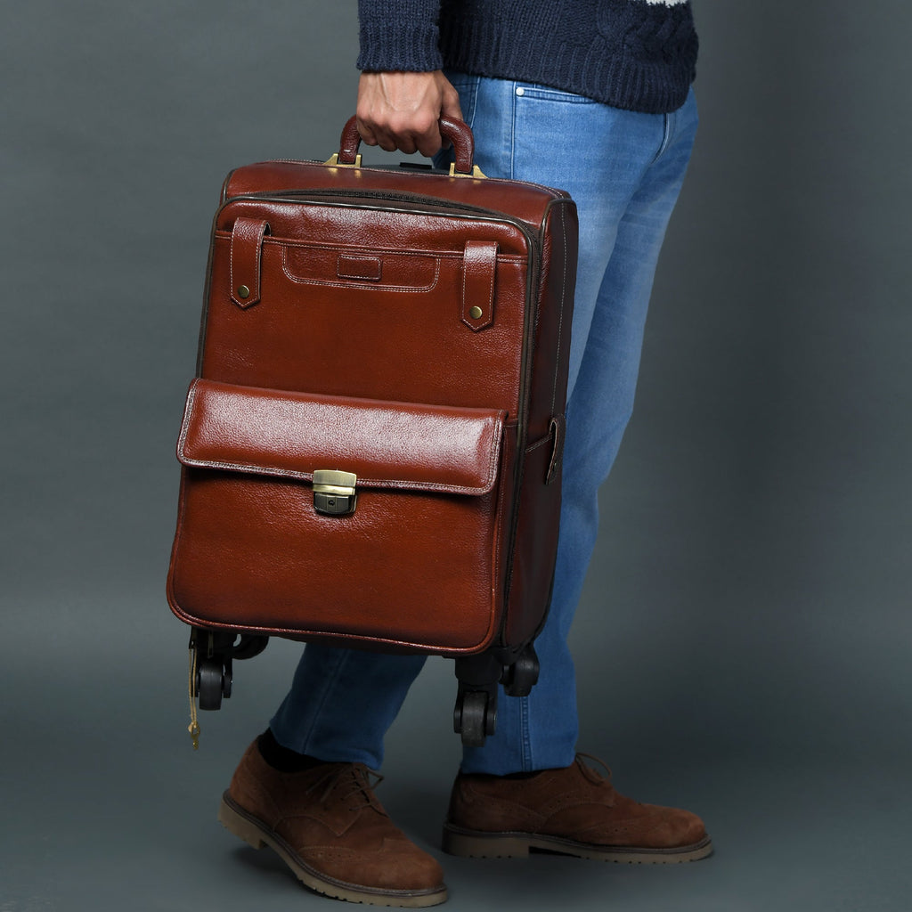 Classy Leather Bags Leather Carry-On Trolly Bag