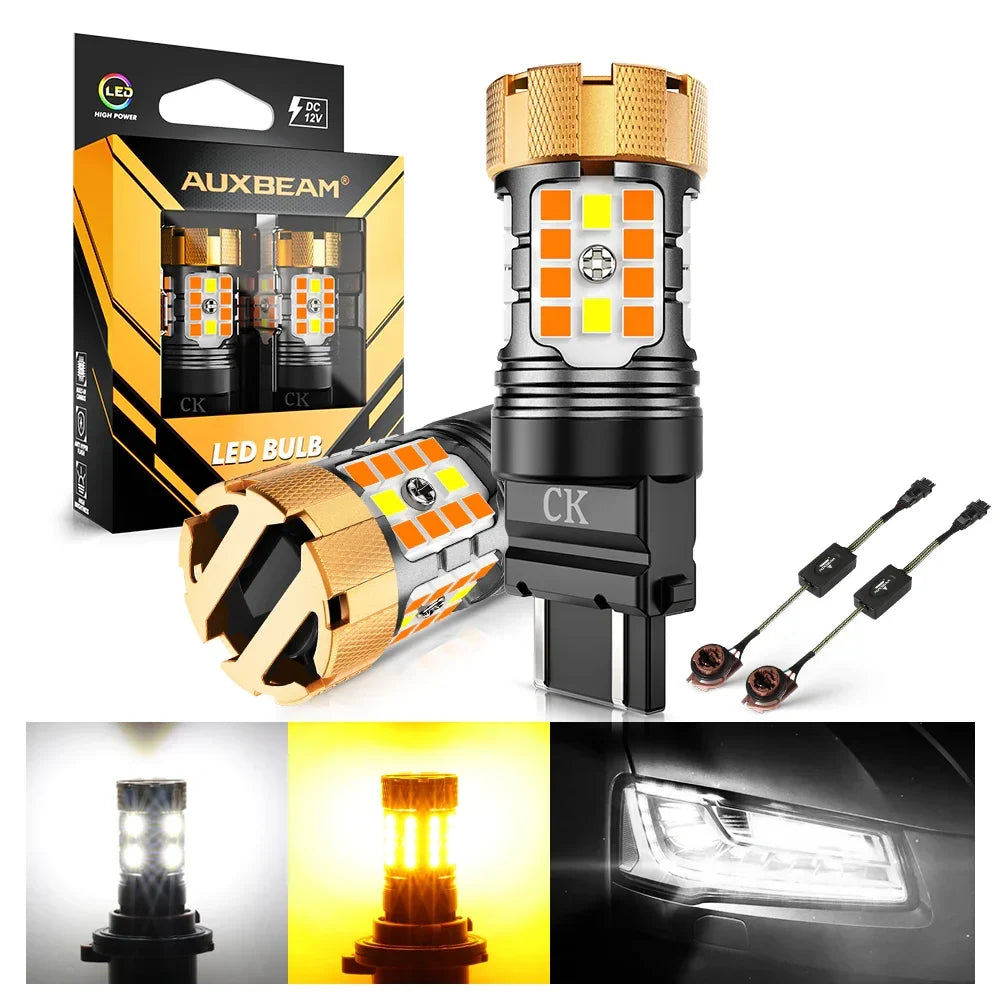 Auxbeam 3157 US-CK LED Front Turn Signal & DRL Light Bulbs 50W 4000LM CAN-Bus Error Free Dual Color Switchback White & Amber B21-PRO Series | 2 Bulbs