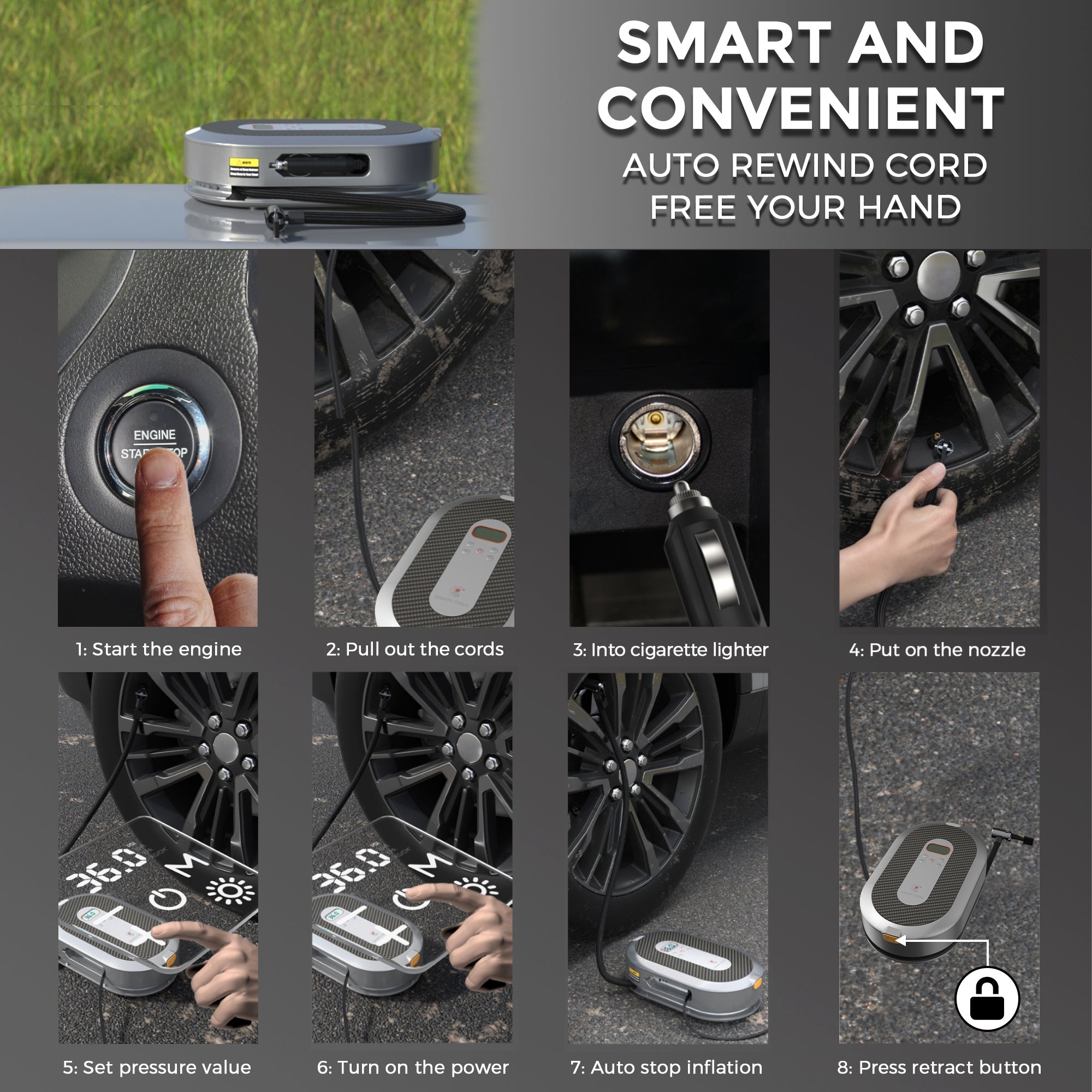 Giraffe Tools Retractable Car Tire Inflator SpadezStore