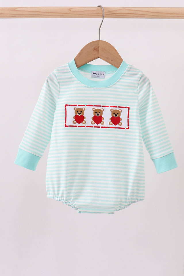 Abby & Evie Blue Bear Embroidery Bubble 112638 SpadezStore