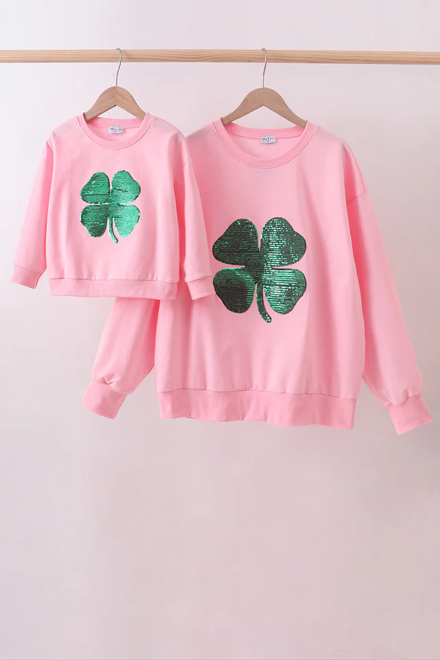 Abby & Evie Pink Clover Glitter Mom & Me top SpadezStore