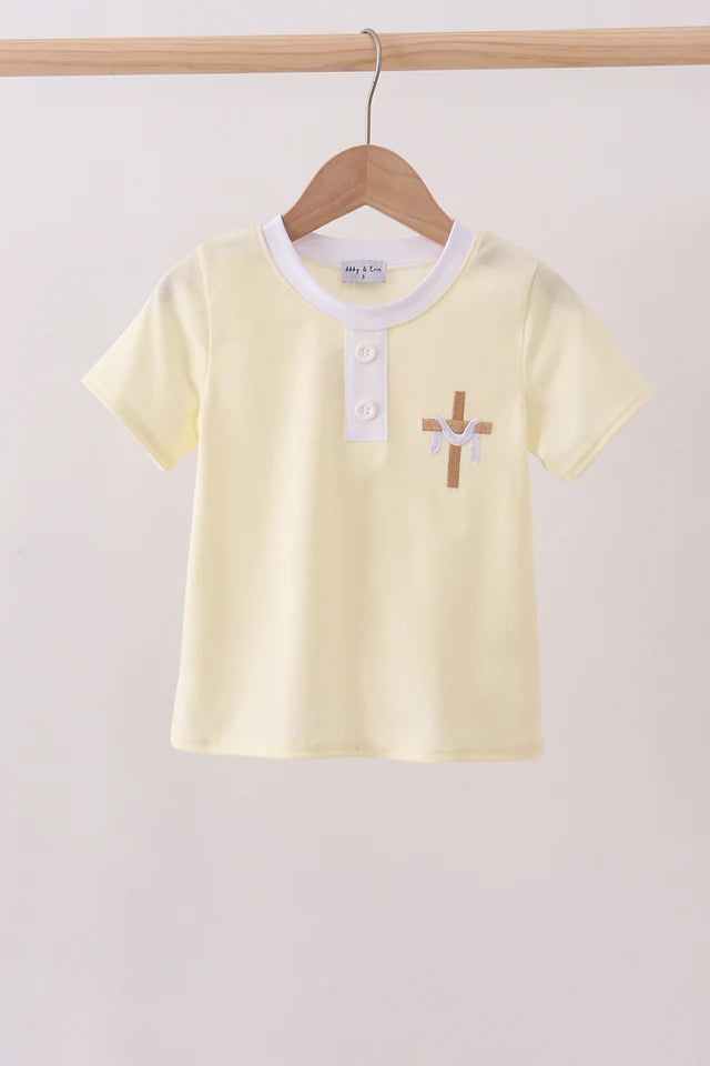 Abby & Evie Yellow Cross Embroidery Boys Top 112967 SpadezStore
