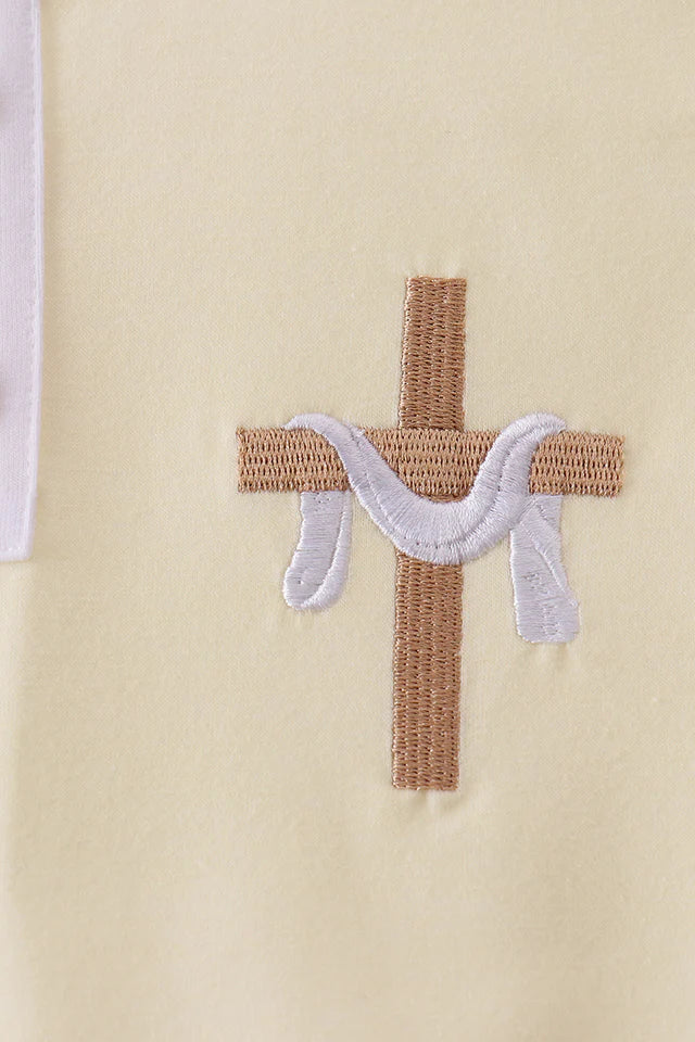 Abby & Evie Yellow Cross Embroidery Boys Top 112967 SpadezStore