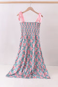 Abby & Evie Pink Floral Smocked Tiered Dress 113047 SpadezStore