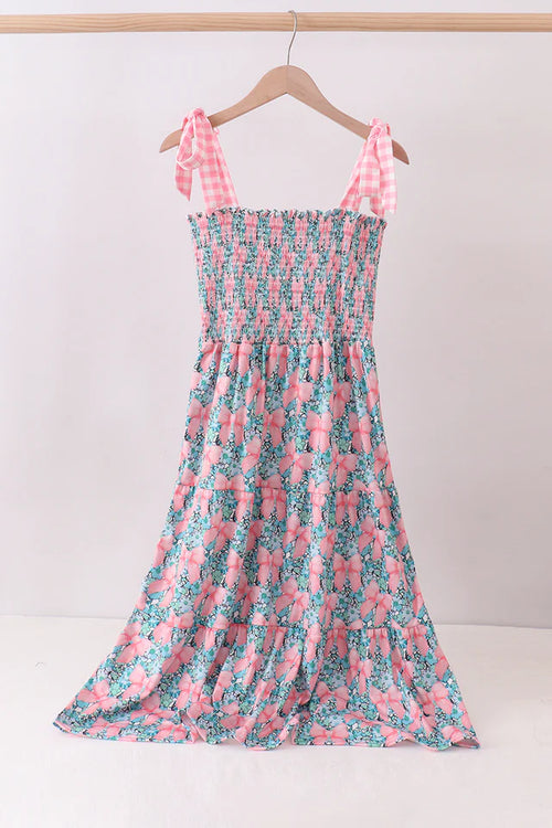 Abby & Evie Pink Floral Smocked Tiered Dress 113047 SpadezStore