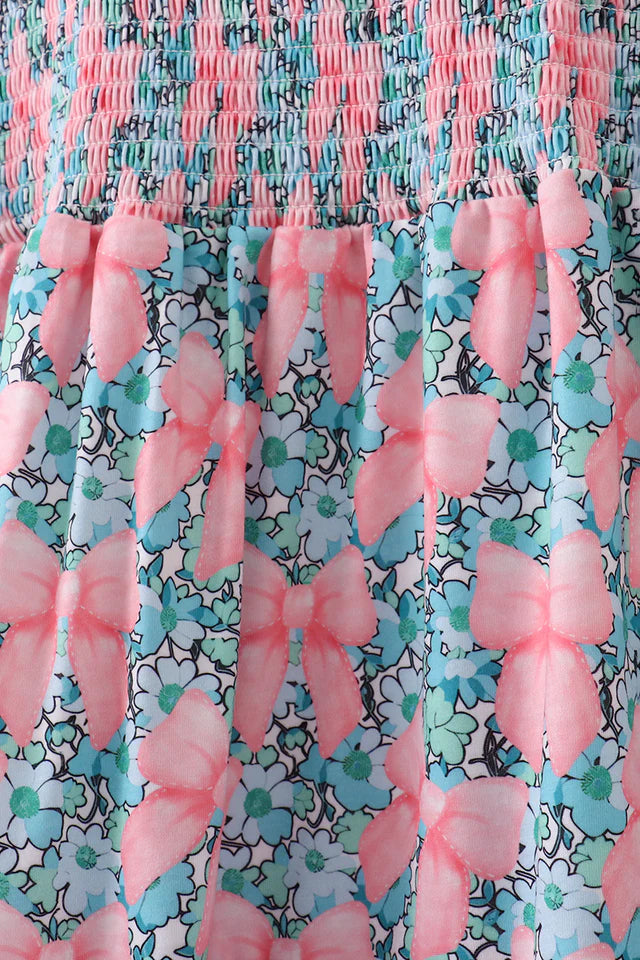 Abby & Evie Pink Floral Smocked Tiered Dress 113047 SpadezStore