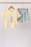Abby & Evie Yellow Bunny Applique Plaid Shorts Set 113085 SpadezStore
