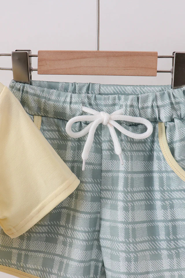 Abby & Evie Yellow Bunny Applique Plaid Shorts Set 113085 SpadezStore