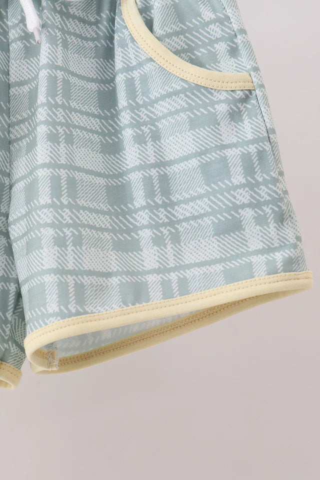 Abby & Evie Yellow Bunny Applique Plaid Shorts Set 113085 SpadezStore