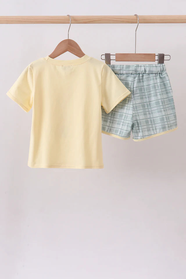 Abby & Evie Yellow Bunny Applique Plaid Shorts Set 113085 SpadezStore