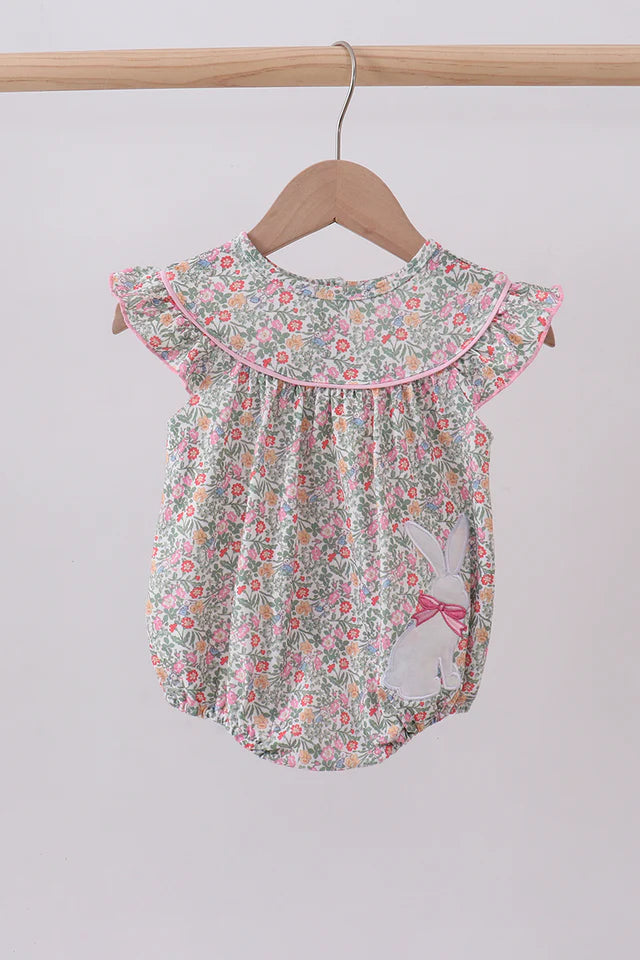 Abby & Evie Floral Bunny Applique Ruffle Bubble 113086 SpadezStore