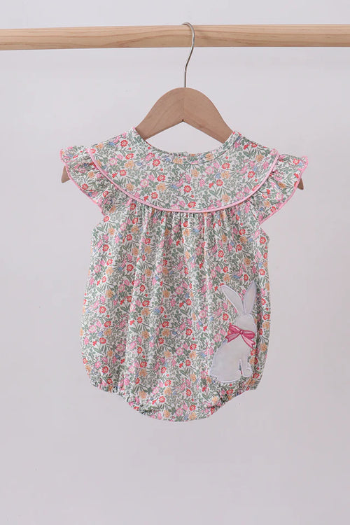 Abby & Evie Floral Bunny Applique Ruffle Bubble 113086 SpadezStore