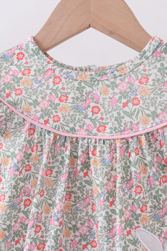 Abby & Evie Floral Bunny Applique Ruffle Bubble 113086 SpadezStore