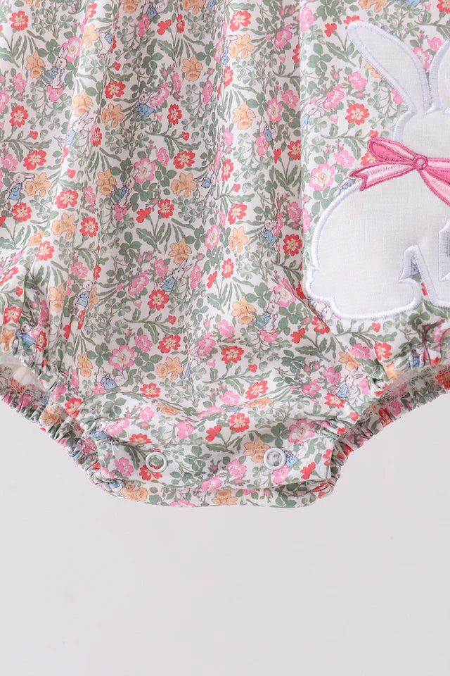Abby & Evie Floral Bunny Applique Ruffle Bubble 113086 SpadezStore