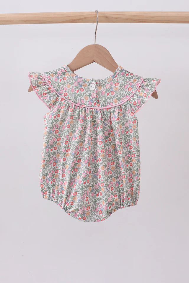 Abby & Evie Floral Bunny Applique Ruffle Bubble 113086 SpadezStore
