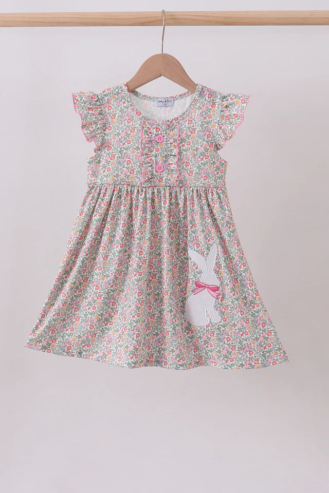 Abby & Evie Floral Bunny Applique Ruffle Dress 113089 SpadezStore