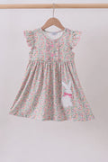 Abby & Evie Floral Bunny Applique Ruffle Dress 113089 SpadezStore