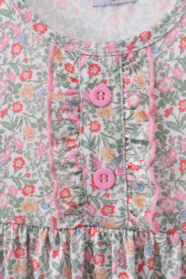 Abby & Evie Floral Bunny Applique Ruffle Dress 113089 SpadezStore