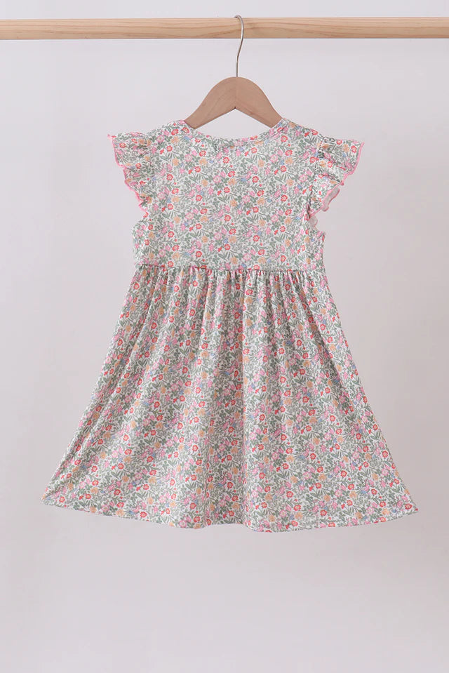 Abby & Evie Floral Bunny Applique Ruffle Dress 113089 SpadezStore