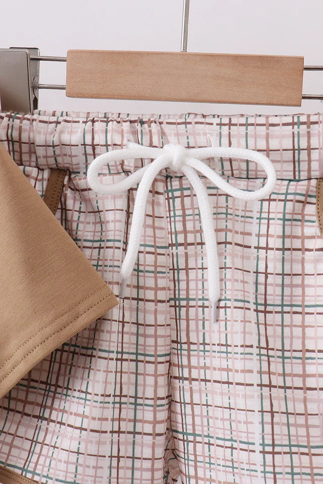 Abby & Evie Brown Plaid Bunny Applique Boys Shorts Set 113091 SpadezStore